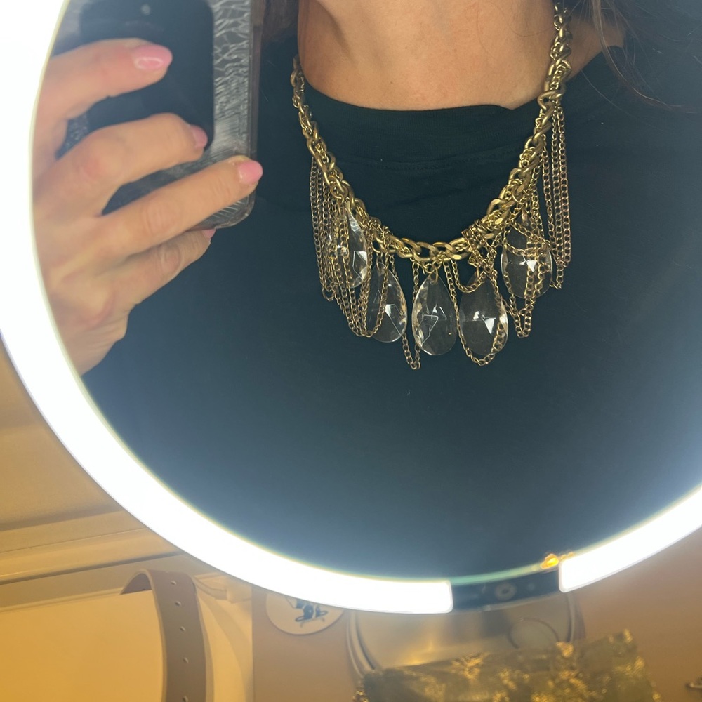 Banana Republic Elegant Gold and Silver Bib Necklace with Crystal Accents - Picture 4 of 5